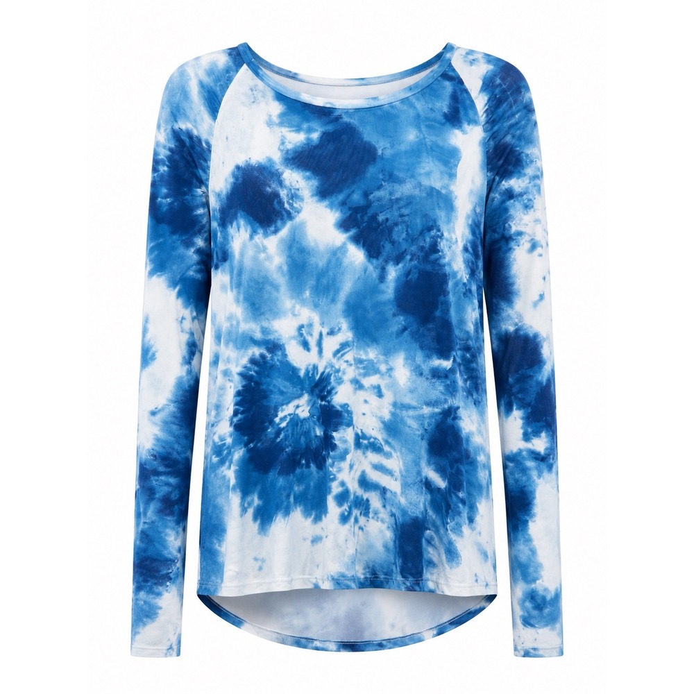 Bold Elements Blue Tie Dye Nylon Mesh Long Sleeve Top Boho Aesthetic Casual XL - Picture 2 of 6
